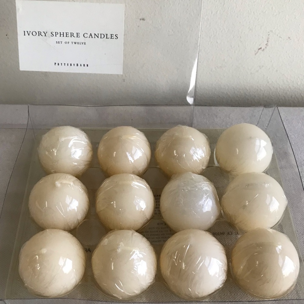 New Pottery Barn IVORY sphere candles Set of 12. each is 1" in diameter